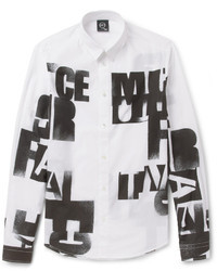 Мужская бело-черная классическая рубашка с принтом от McQ