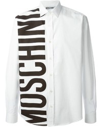 Мужская бело-черная классическая рубашка с принтом от Moschino