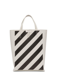 Бело-черная кожаная большая сумка с принтом от Off-White