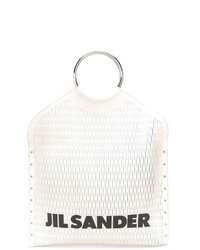 Бело-черная кожаная большая сумка от Jil Sander