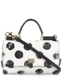 Бело-черная кожаная сумка-саквояж в горошек от Dolce & Gabbana