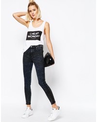 Женская бело-черная майка с принтом от Cheap Monday