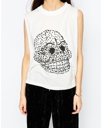 Женская бело-черная майка с принтом от Cheap Monday