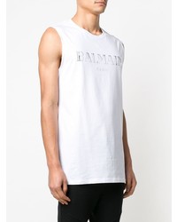 Мужская бело-черная майка с принтом от Balmain