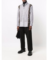 Мужская бело-черная рубашка с длинным рукавом в вертикальную полоску от Versace