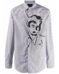Мужская бело-черная рубашка с длинным рукавом в вертикальную полоску от Emporio Armani