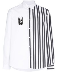 Мужская бело-черная рубашка с длинным рукавом в вертикальную полоску от Kenzo