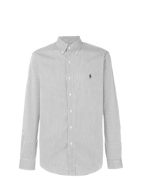 Мужская бело-черная рубашка с длинным рукавом в вертикальную полоску от Polo Ralph Lauren