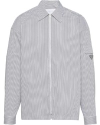 Мужская бело-черная рубашка с длинным рукавом в вертикальную полоску от Prada