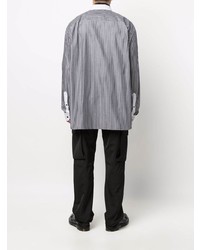Мужская бело-черная рубашка с длинным рукавом в вертикальную полоску от Raf Simons X Fred Perry