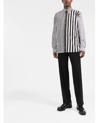 Мужская бело-черная рубашка с длинным рукавом в вертикальную полоску от Dolce & Gabbana