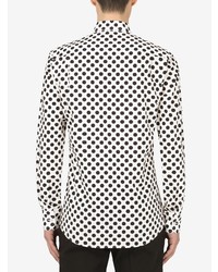 Мужская бело-черная рубашка с длинным рукавом в горошек от Dolce & Gabbana
