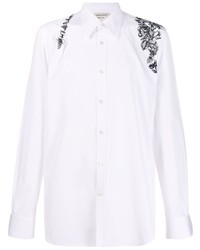 Мужская бело-черная рубашка с длинным рукавом с вышивкой от Alexander McQueen