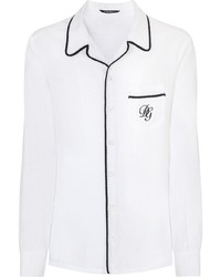 Мужская бело-черная рубашка с длинным рукавом с вышивкой от Dolce & Gabbana