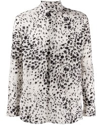 Мужская бело-черная рубашка с длинным рукавом с леопардовым принтом от Saint Laurent