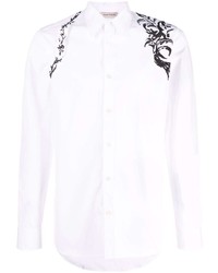 Мужская бело-черная рубашка с длинным рукавом с принтом от Alexander McQueen