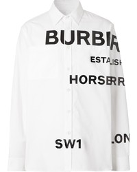 Мужская бело-черная рубашка с длинным рукавом с принтом от Burberry