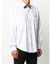 Мужская бело-черная рубашка с длинным рукавом с принтом от Moschino