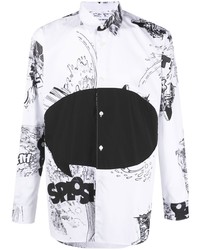 Мужская бело-черная рубашка с длинным рукавом с принтом от Comme Des Garcons SHIRT
