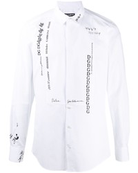 Мужская бело-черная рубашка с длинным рукавом с принтом от Dolce & Gabbana