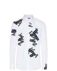 Мужская бело-черная рубашка с длинным рукавом с принтом от Dolce & Gabbana
