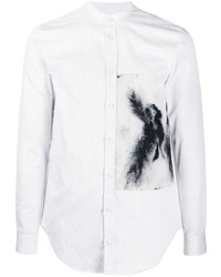Мужская бело-черная рубашка с длинным рукавом с принтом от Emporio Armani