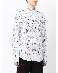 Мужская бело-черная рубашка с длинным рукавом с принтом от Armani Exchange
