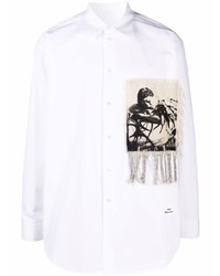 Мужская бело-черная рубашка с длинным рукавом с принтом от Jil Sander