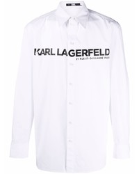 Мужская бело-черная рубашка с длинным рукавом с принтом от Karl Lagerfeld