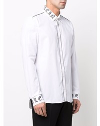 Мужская бело-черная рубашка с длинным рукавом с принтом от Philipp Plein