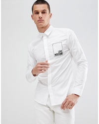 Мужская бело-черная рубашка с длинным рукавом с принтом от Love Moschino