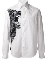 Мужская бело-черная рубашка с длинным рукавом с принтом от McQ by Alexander McQueen