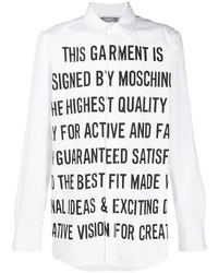 Мужская бело-черная рубашка с длинным рукавом с принтом от Moschino