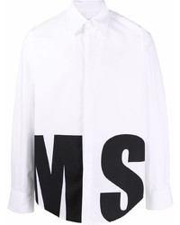 Мужская бело-черная рубашка с длинным рукавом с принтом от MSGM