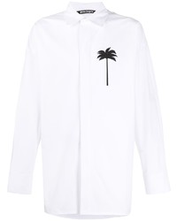 Мужская бело-черная рубашка с длинным рукавом с принтом от Palm Angels