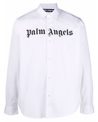 Мужская бело-черная рубашка с длинным рукавом с принтом от Palm Angels