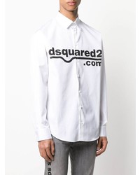 Мужская бело-черная рубашка с длинным рукавом с принтом от DSQUARED2