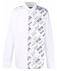 Мужская бело-черная рубашка с длинным рукавом с принтом от VERSACE JEANS COUTURE