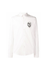 Мужская бело-черная рубашка с длинным рукавом с принтом от Versace Jeans