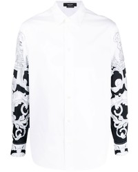 Мужская бело-черная рубашка с длинным рукавом с принтом от Versace