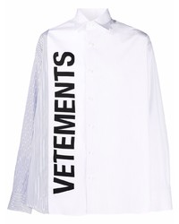 Мужская бело-черная рубашка с длинным рукавом с принтом от Vetements