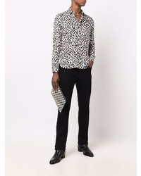 Мужская бело-черная рубашка с длинным рукавом с принтом от Saint Laurent