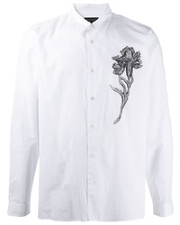 Мужская бело-черная рубашка с длинным рукавом с цветочным принтом от Ann Demeulemeester