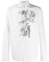 Мужская бело-черная рубашка с длинным рукавом с цветочным принтом от Etro