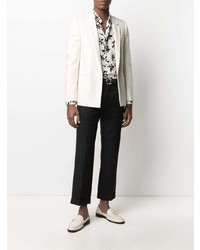 Мужская бело-черная рубашка с длинным рукавом с цветочным принтом от Saint Laurent