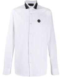 Бело-черная рубашка с длинным рукавом с шипами