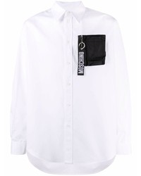 Мужская бело-черная рубашка с длинным рукавом от Moschino