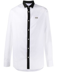 Мужская бело-черная рубашка с длинным рукавом от Philipp Plein