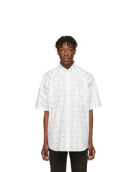 Мужская бело-черная рубашка с коротким рукавом с принтом от Balenciaga