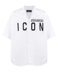 Мужская бело-черная рубашка с коротким рукавом с принтом от DSQUARED2